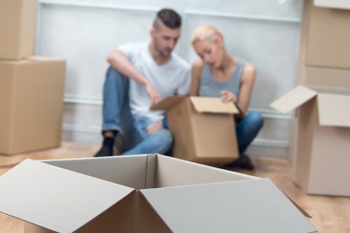 Boxes packed securely with clear walkways in a storage area