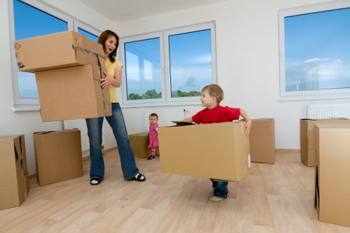 Stacked home furniture in a clean storage facility